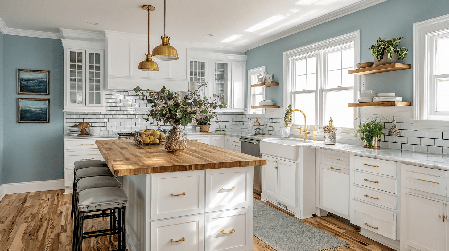 dusty blue kitchen walls
