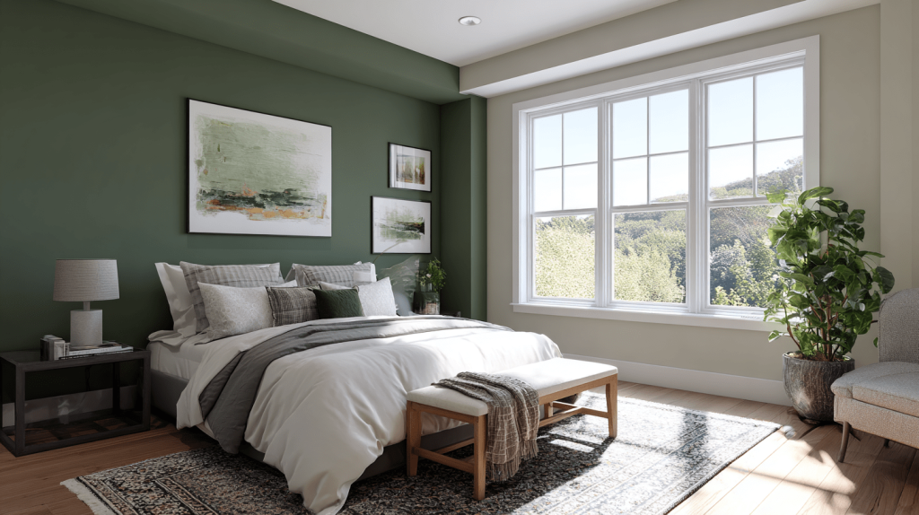 forest green accent wall bedroom
