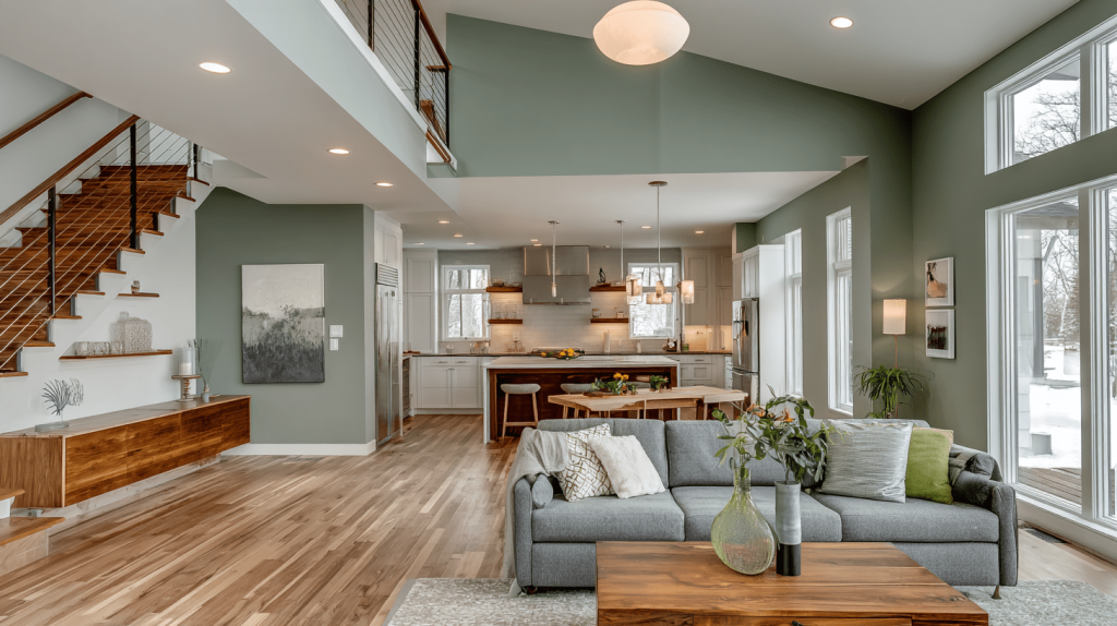 gray green open plan room