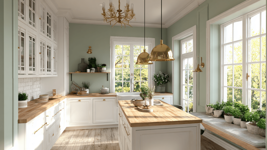 soft sage green kitchen