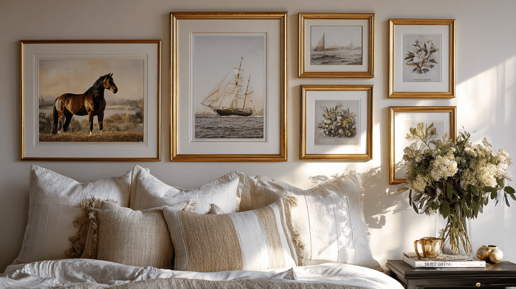 Brass Gallery Wall With Classic Art Prints