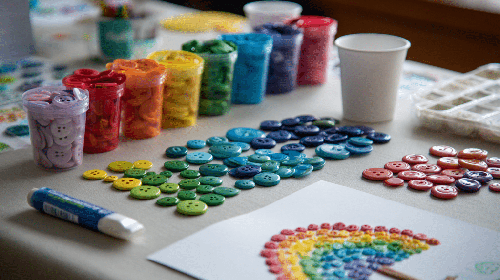 Button Sorting And Gluing Toddler Fine Motor Activity
