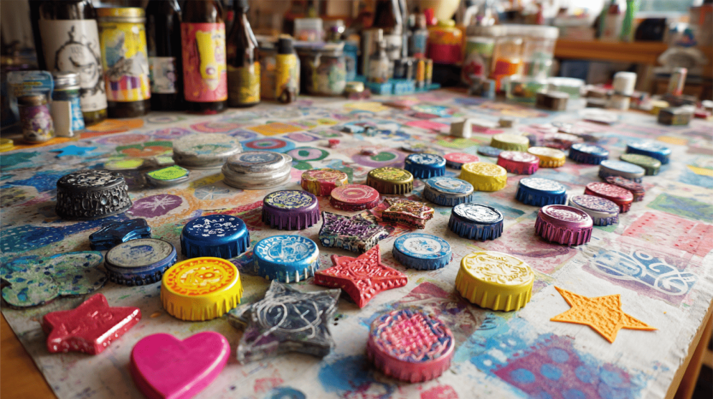 DIY Bottle Cap Stamps Craft Activity For Kids