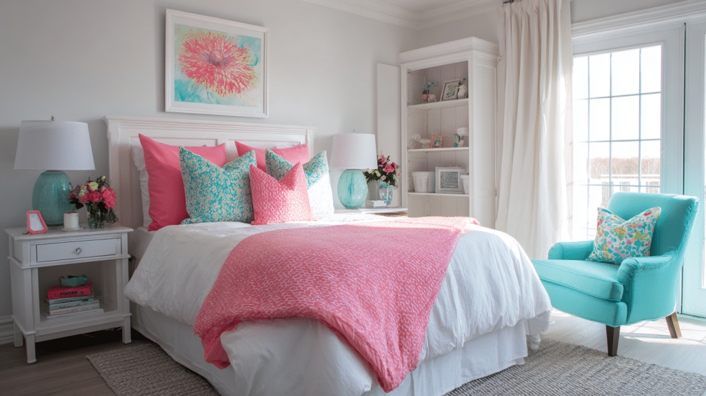 Pink And Turquoise Preppy Bedroom Decor