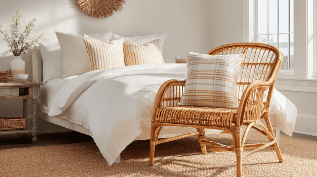 Rattan Or Cane Furniture In Preppy Bedroom