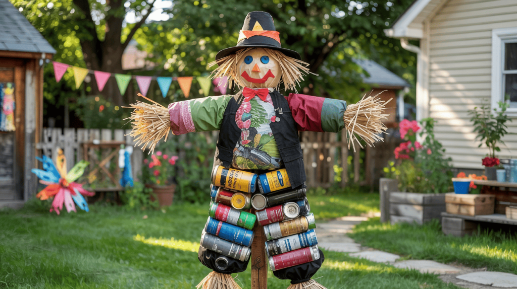 Upcycled Bottle Scarecrow With Old Clothes (1)