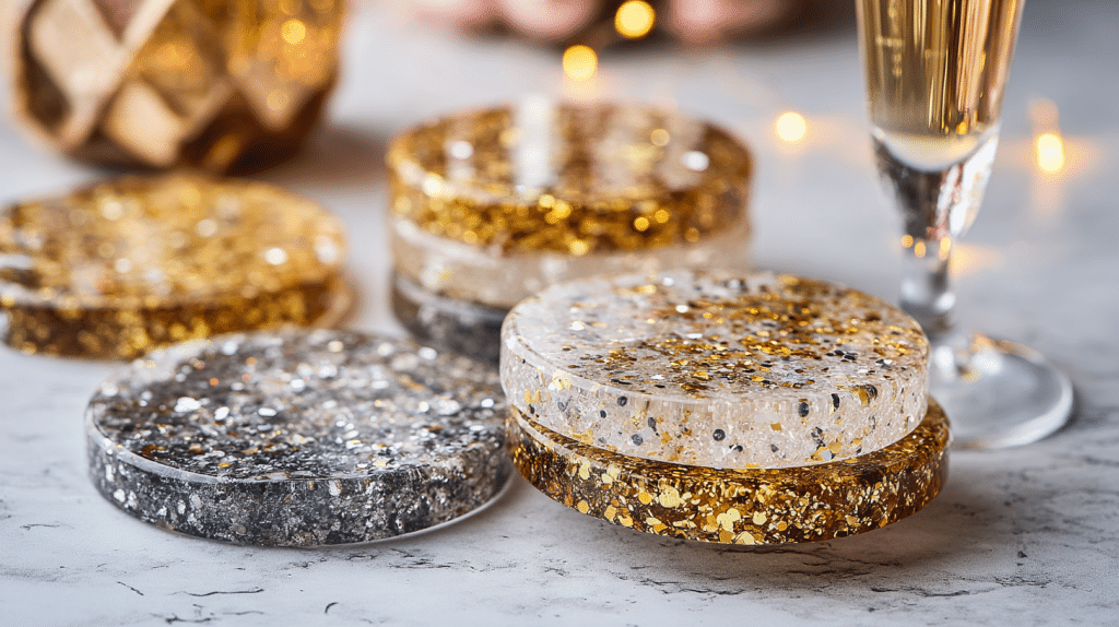 glitter resin coasters