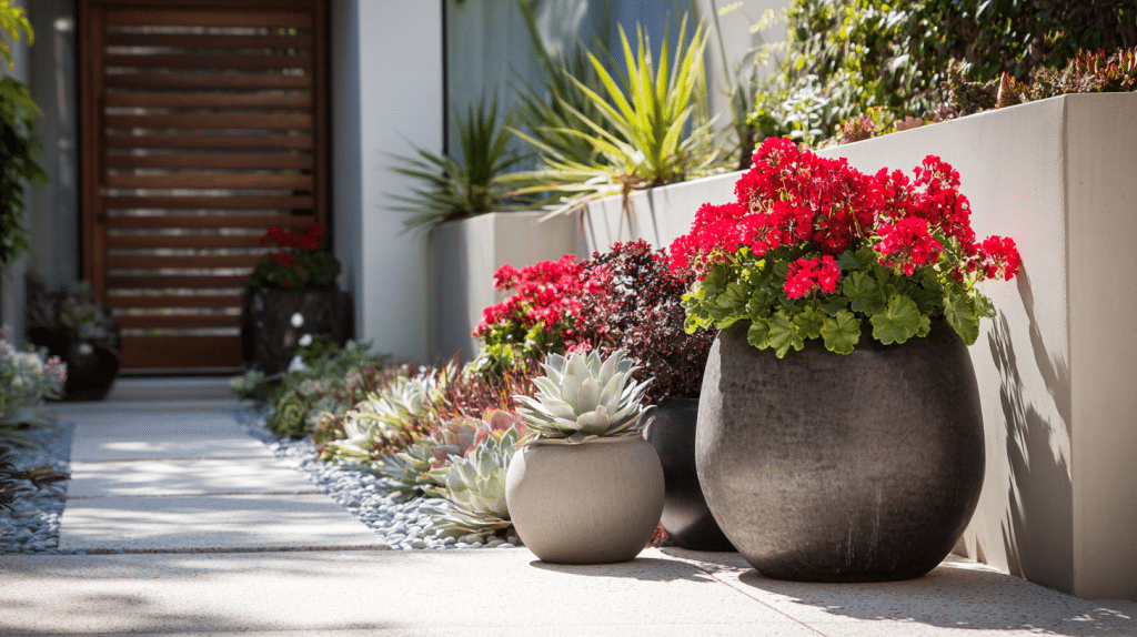 pots and ground plants